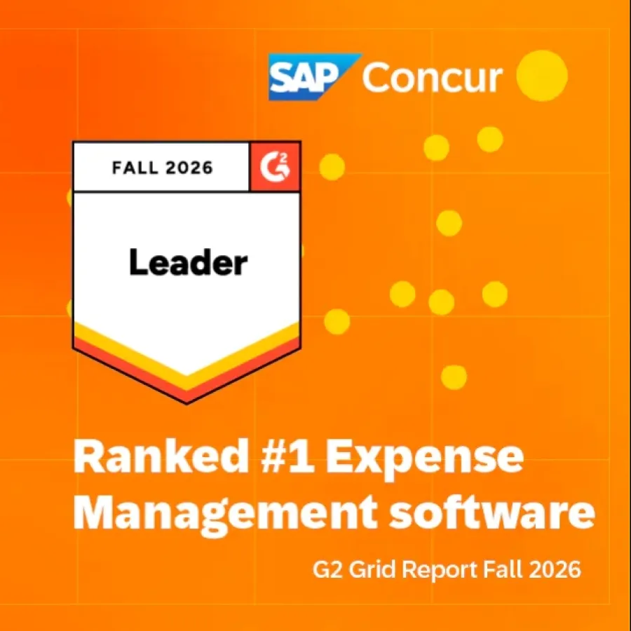 Offizielles G2 Fall Leader 2026 Badge: SAP Concur auf Platz 1 der Expense Management Software.