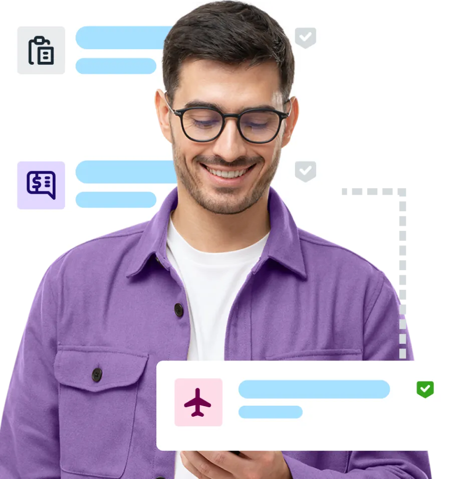 Ein begeisterter Mitarbeiter nutzt die mobilen Automatisierungen von SAP Concur auf seinem Smartphone.