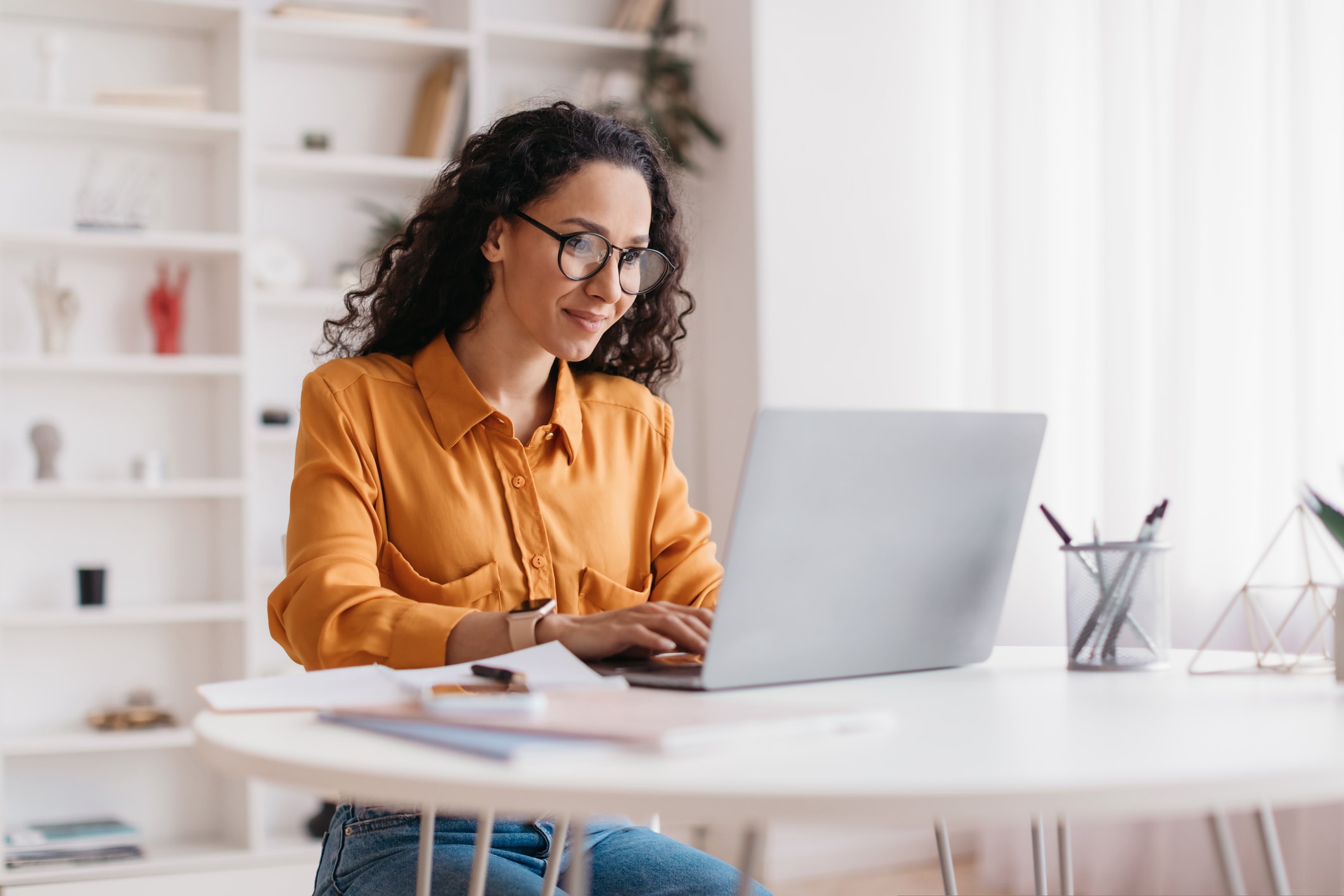 woman working in home office